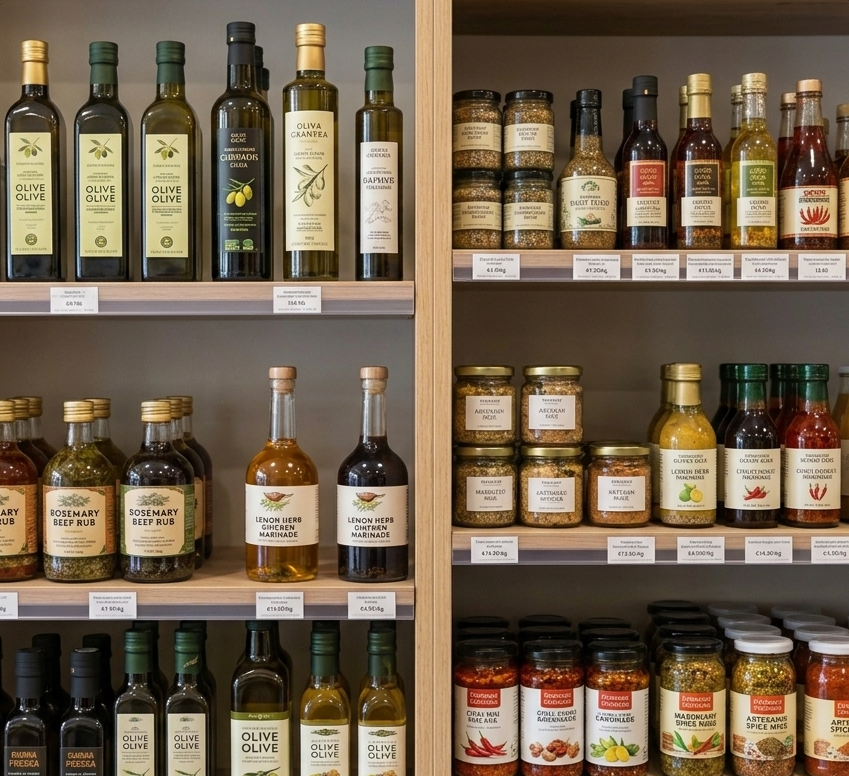 Interior de tienda con productos